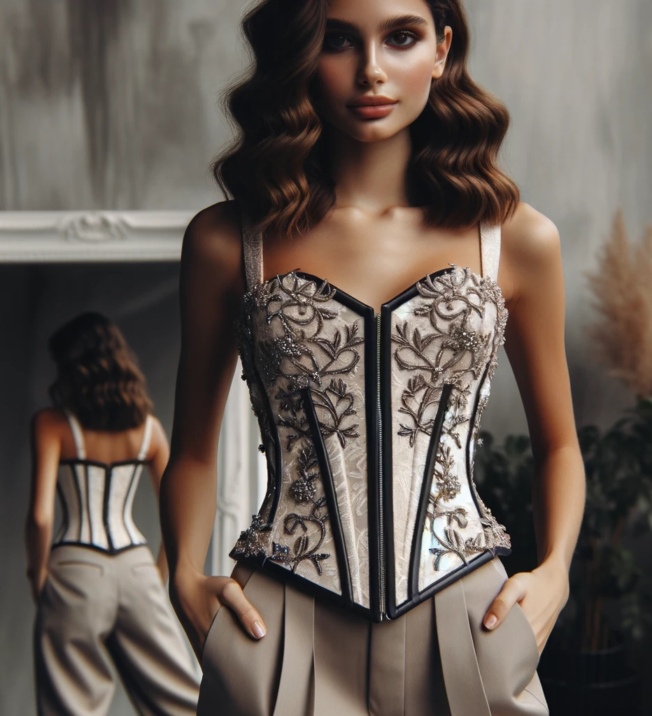corset top white with silver laces